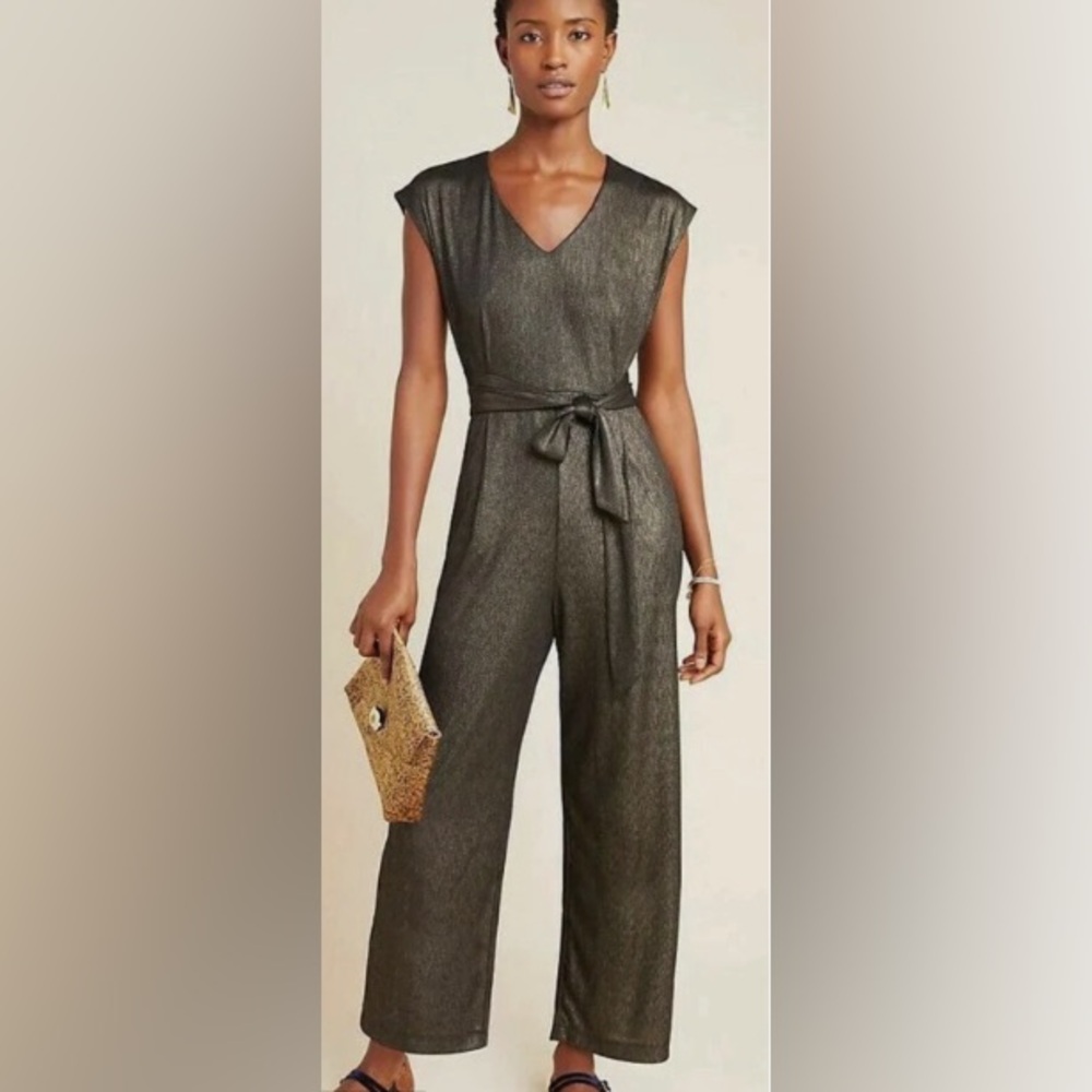 Anthropologie bishop+young Metallic Black Jumpsuit